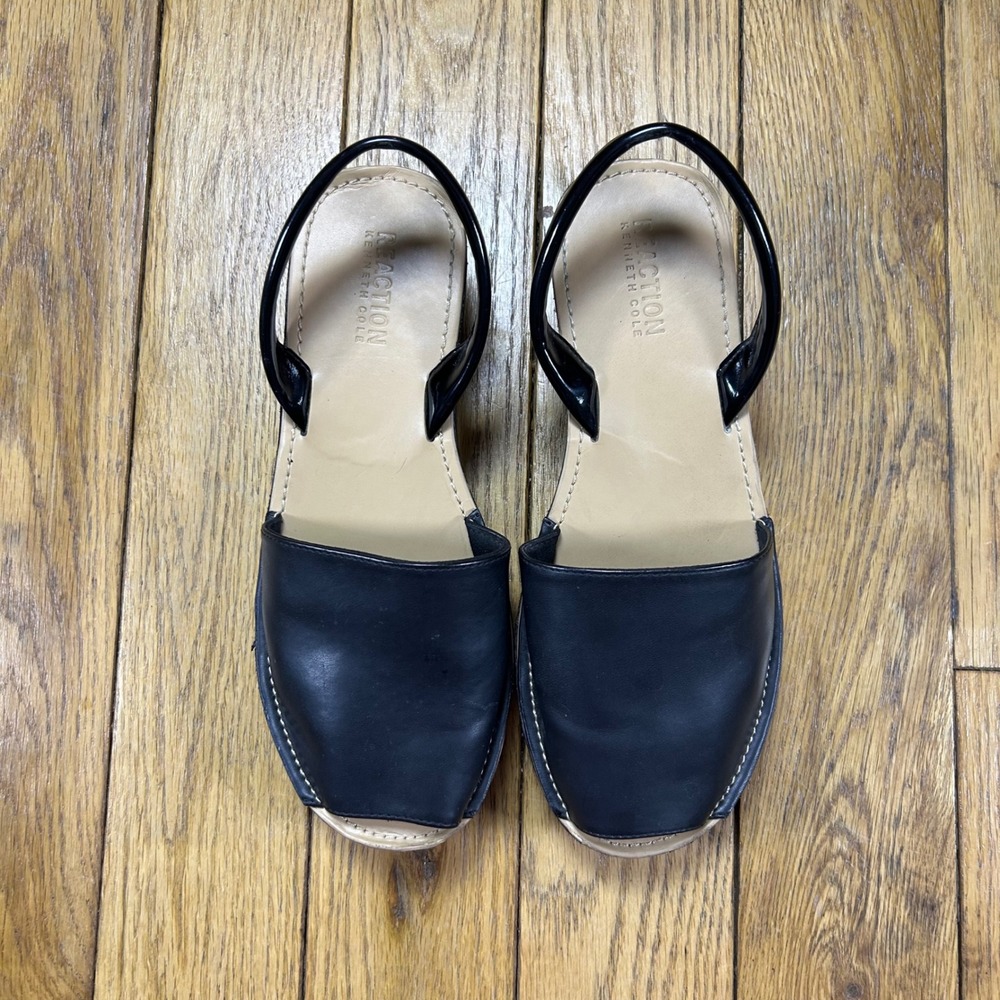 Kenneth Cole Reaction Black Leather Slingback Peep-Toe Sandals